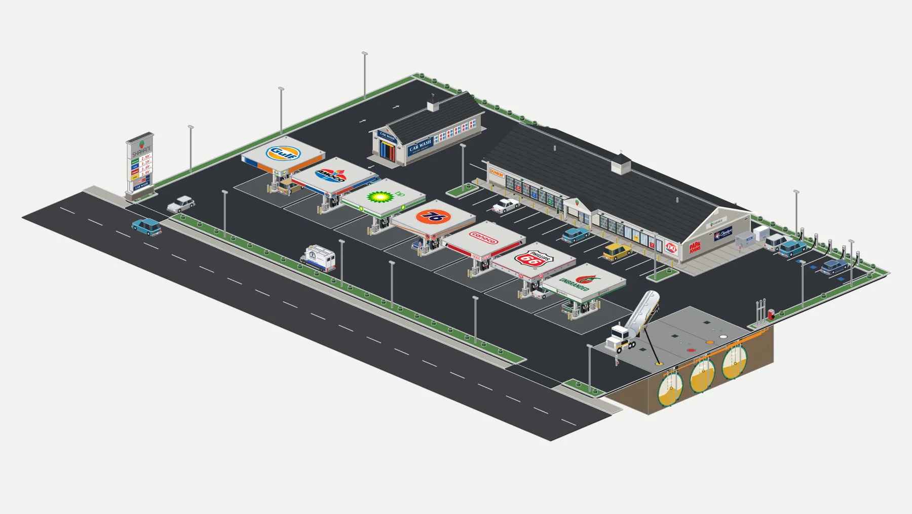 Illustration of a Shahani fuel station